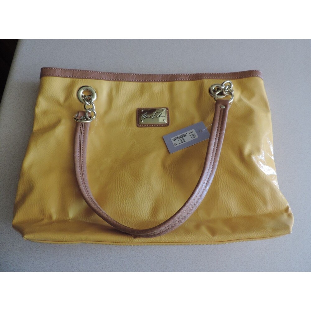 Marc Fisher Purse Tote Yellow & Tan & Gold 16 3/4" X 12" X 4 1/2"
